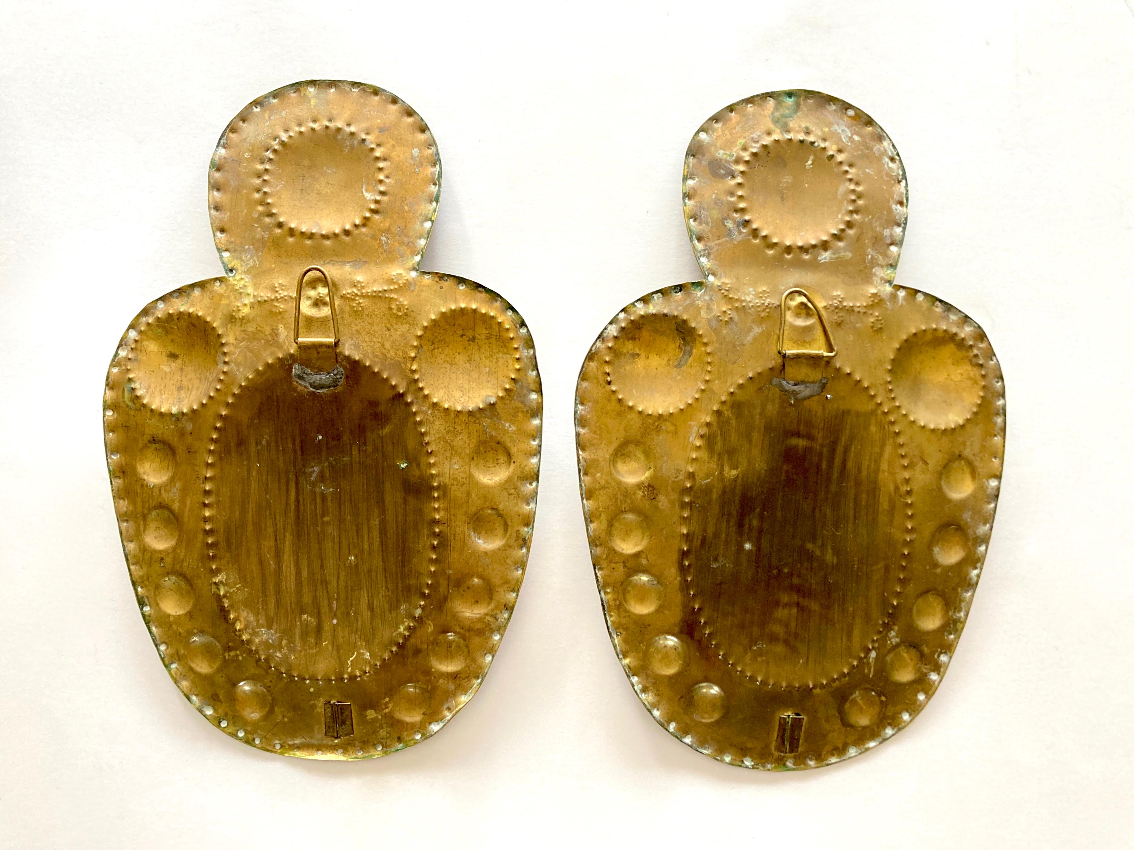 Pair of Early 20th Century Swedish Wall Candle Scones in Embossed/Hammered Brass 1