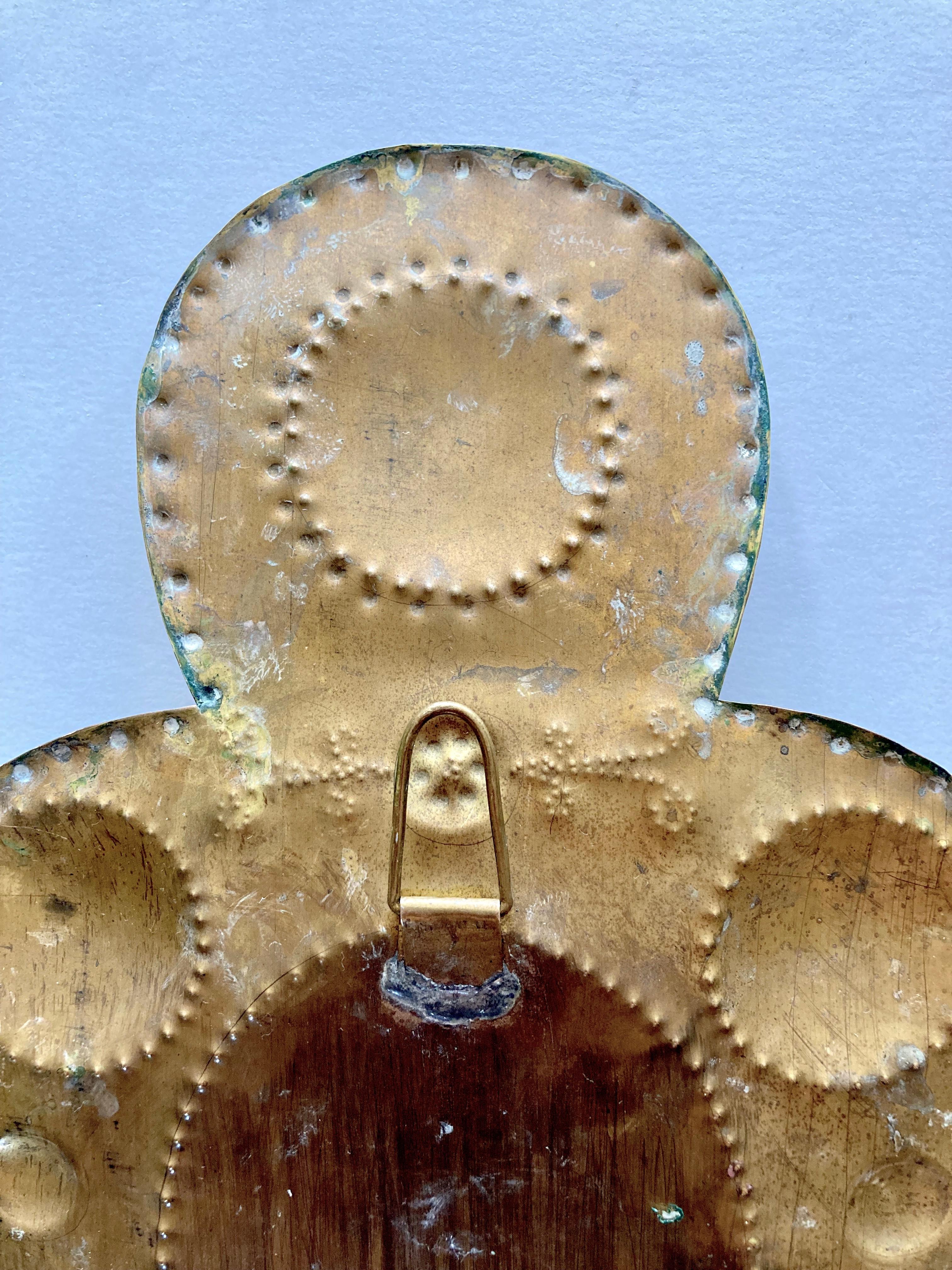 Pair of Early 20th Century Swedish Wall Candle Scones in Embossed/Hammered Brass 2
