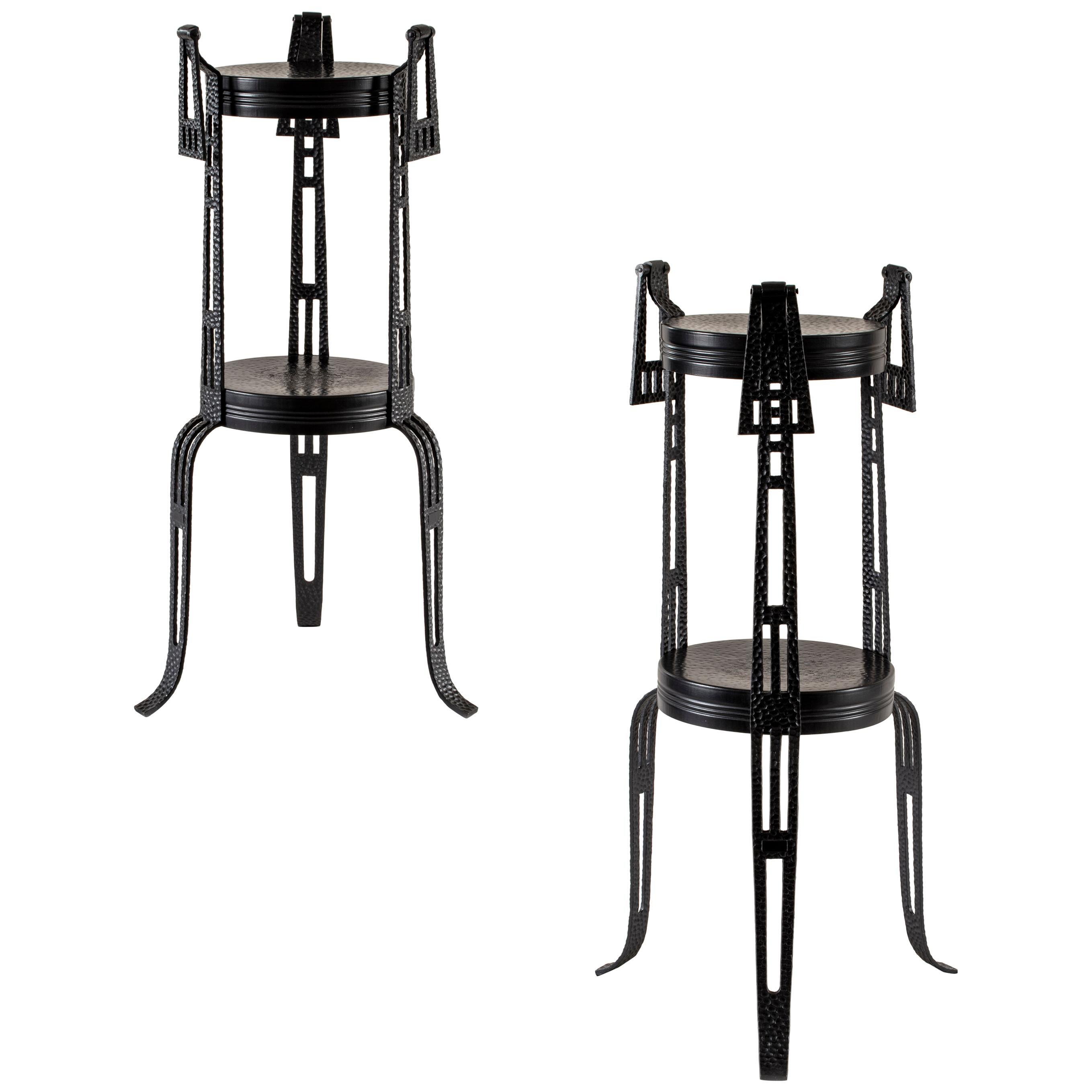 Pair of Early 20th Century Swedish Wrought Iron Pedestals / Plant Stands
