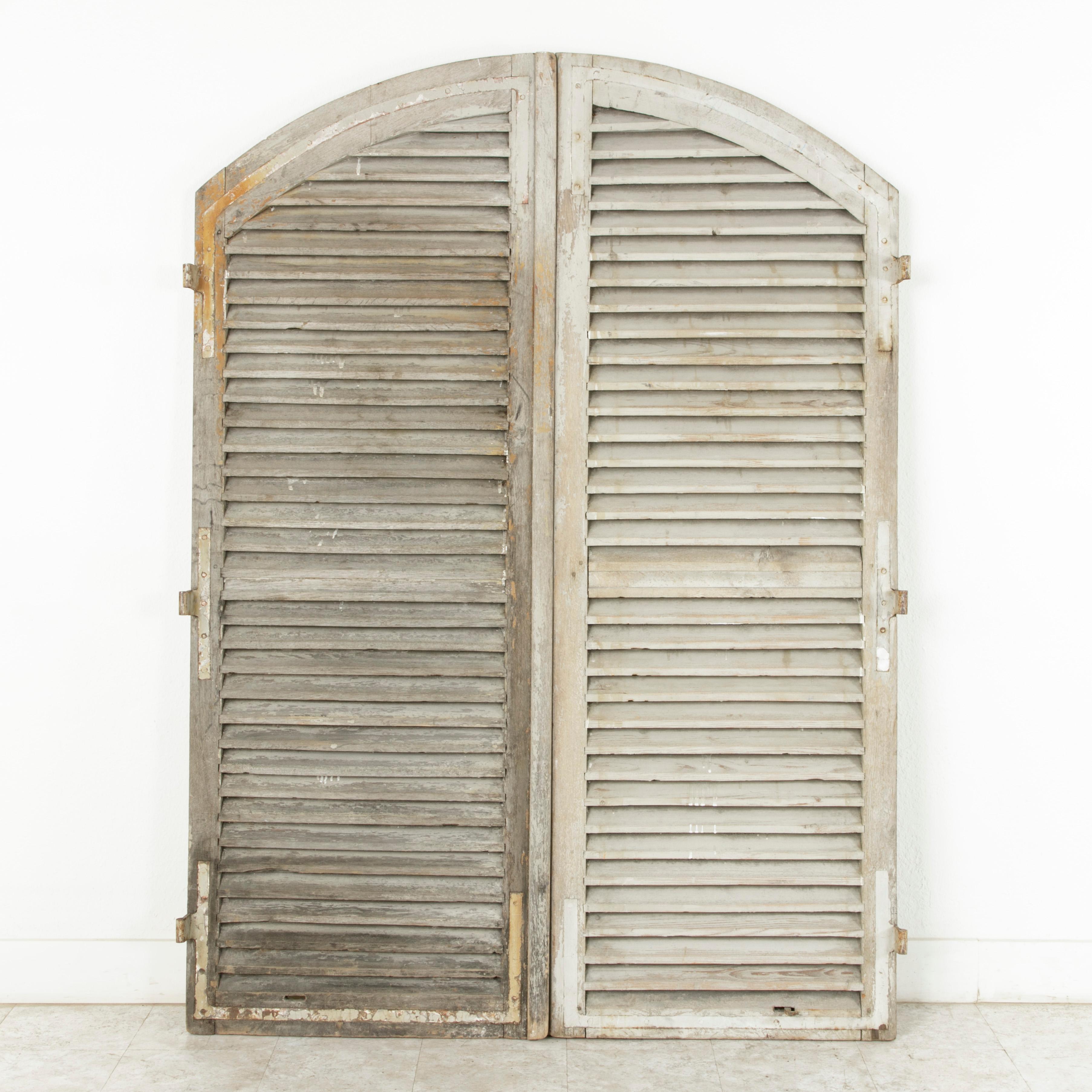 Pair of Early 20th Century Tall French Shutters with Arched Top, Headboard 2