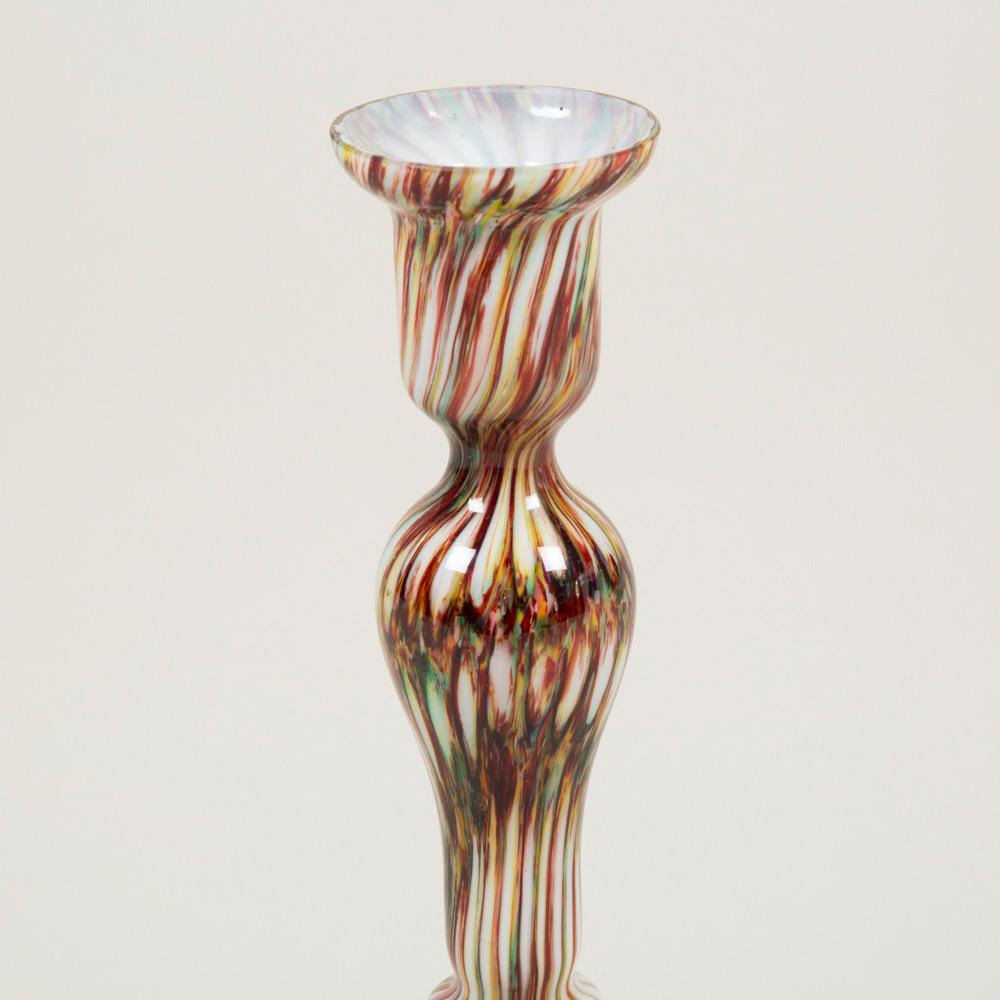 Pair of Early 20th Century Tapering Colored Glass Candlesticks In Good Condition For Sale In London, GB