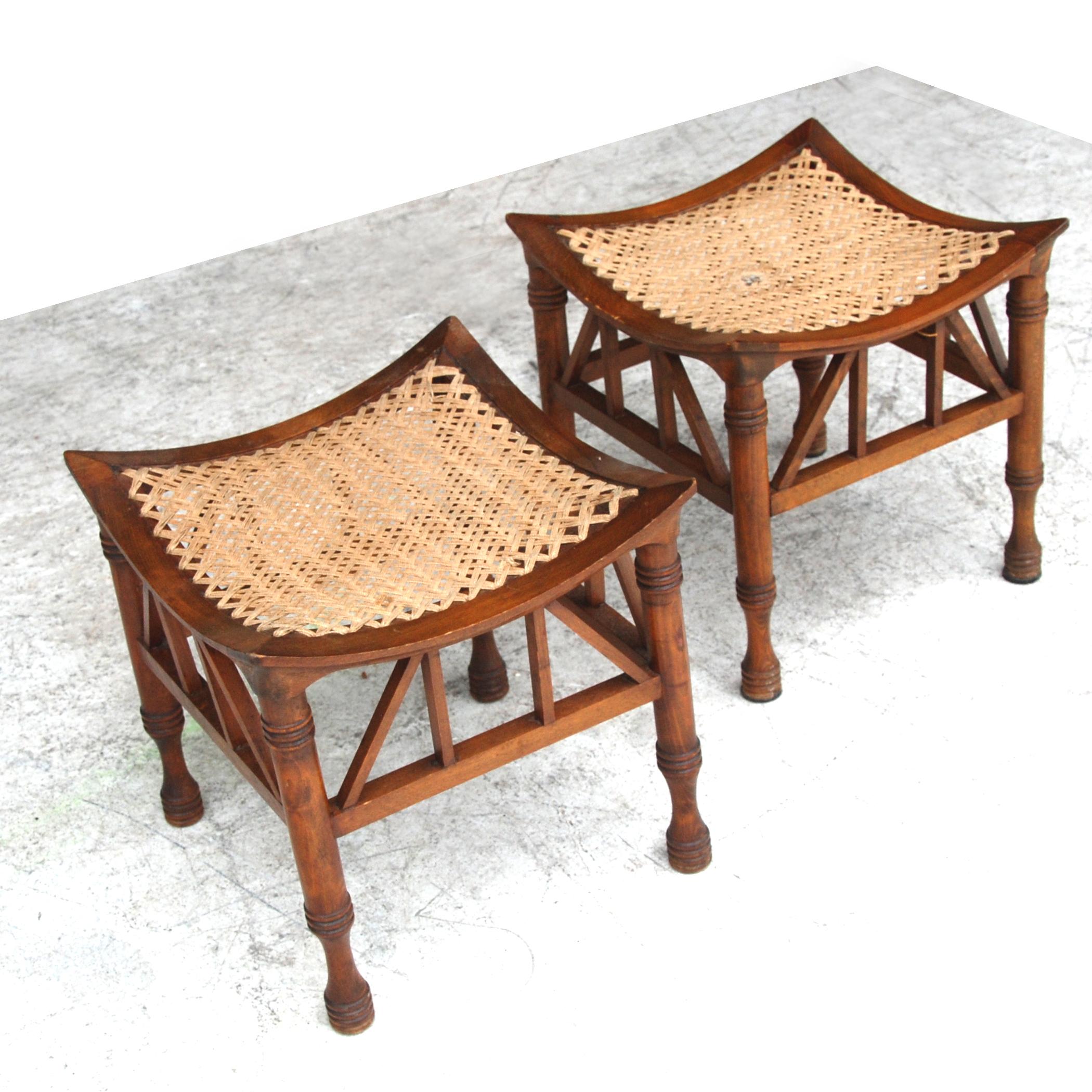 Pair of Early 20th Century Thebes Stools In Good Condition In Pasadena, TX