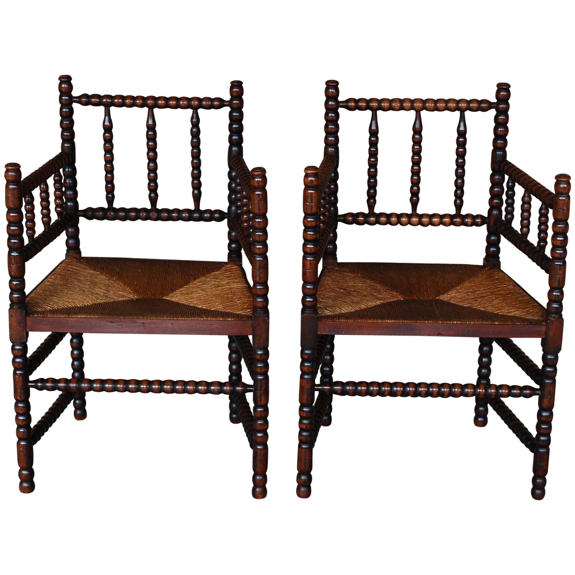 Pair of Early 20th Century Turned Dutch Bobbin Armchairs