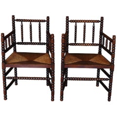 Pair of Early 20th Century Turned Dutch Bobbin Armchairs