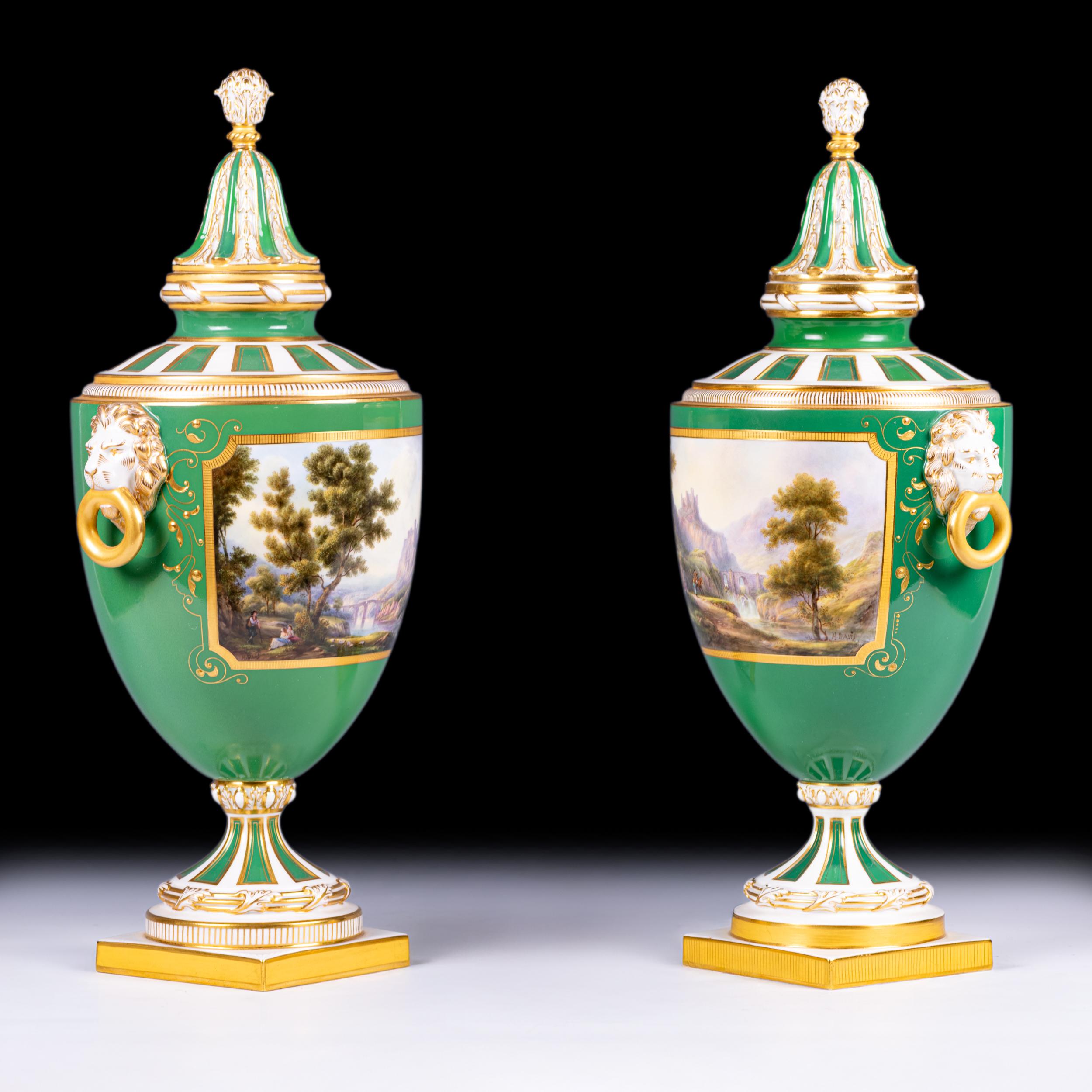Neoclassical Pair of Early 20th Century Vases By Royal Worcester Painted By Harry Davies For Sale