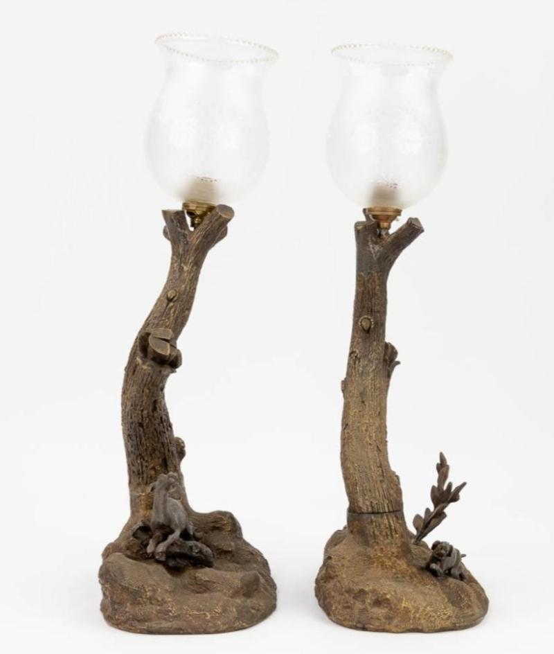 Austrian Pair of Late 19th Century Bronze & Venetian Glass in the Shape of Tree Trunks  For Sale