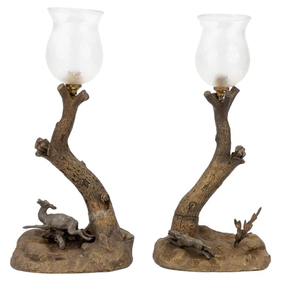 Pair of Late 19th Century Bronze & Venetian Glass in the Shape of Tree Trunks  For Sale
