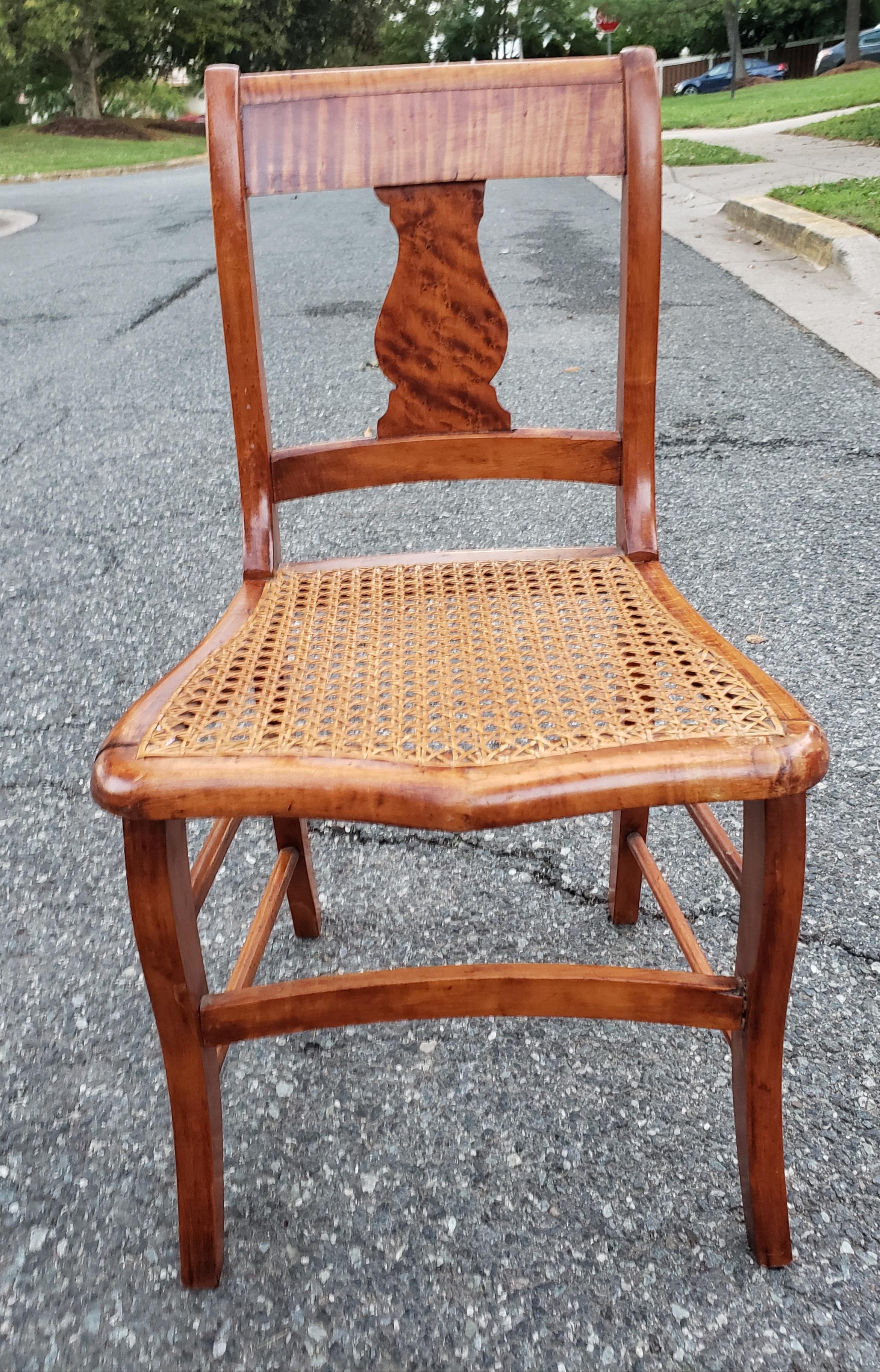 American Pair of Early 20th Century Victorian Tiger Maple and Cane Seat Side Chair For Sale
