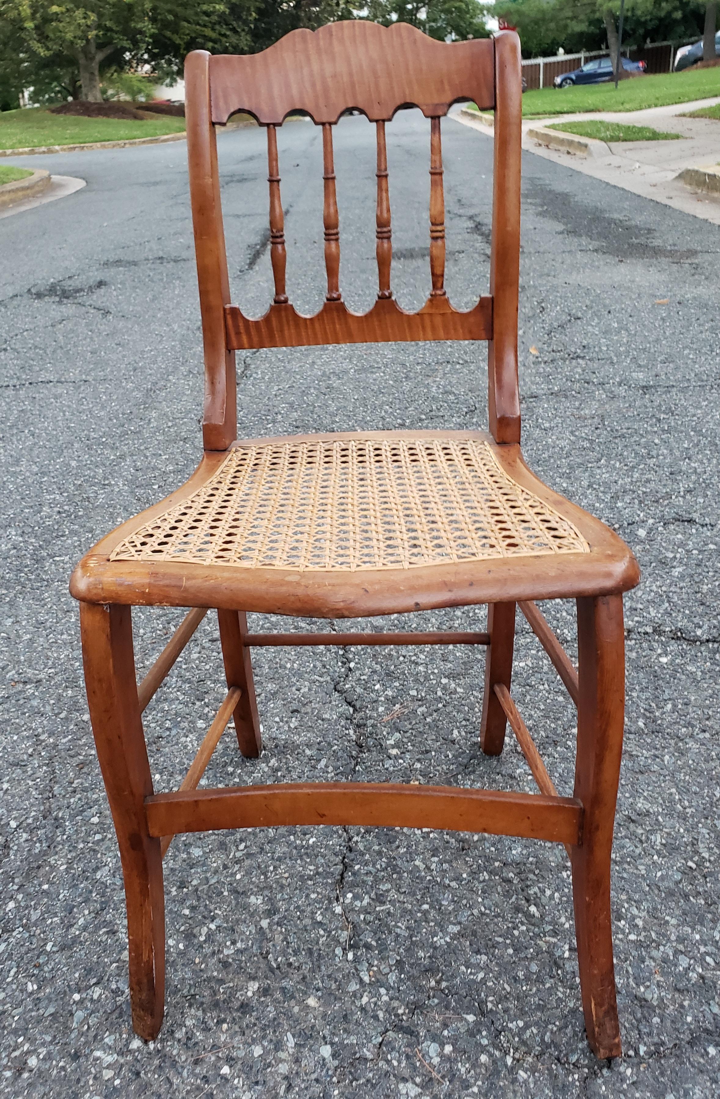 Woodwork Pair of Early 20th Century Victorian Tiger Maple and Cane Seat Side Chair For Sale