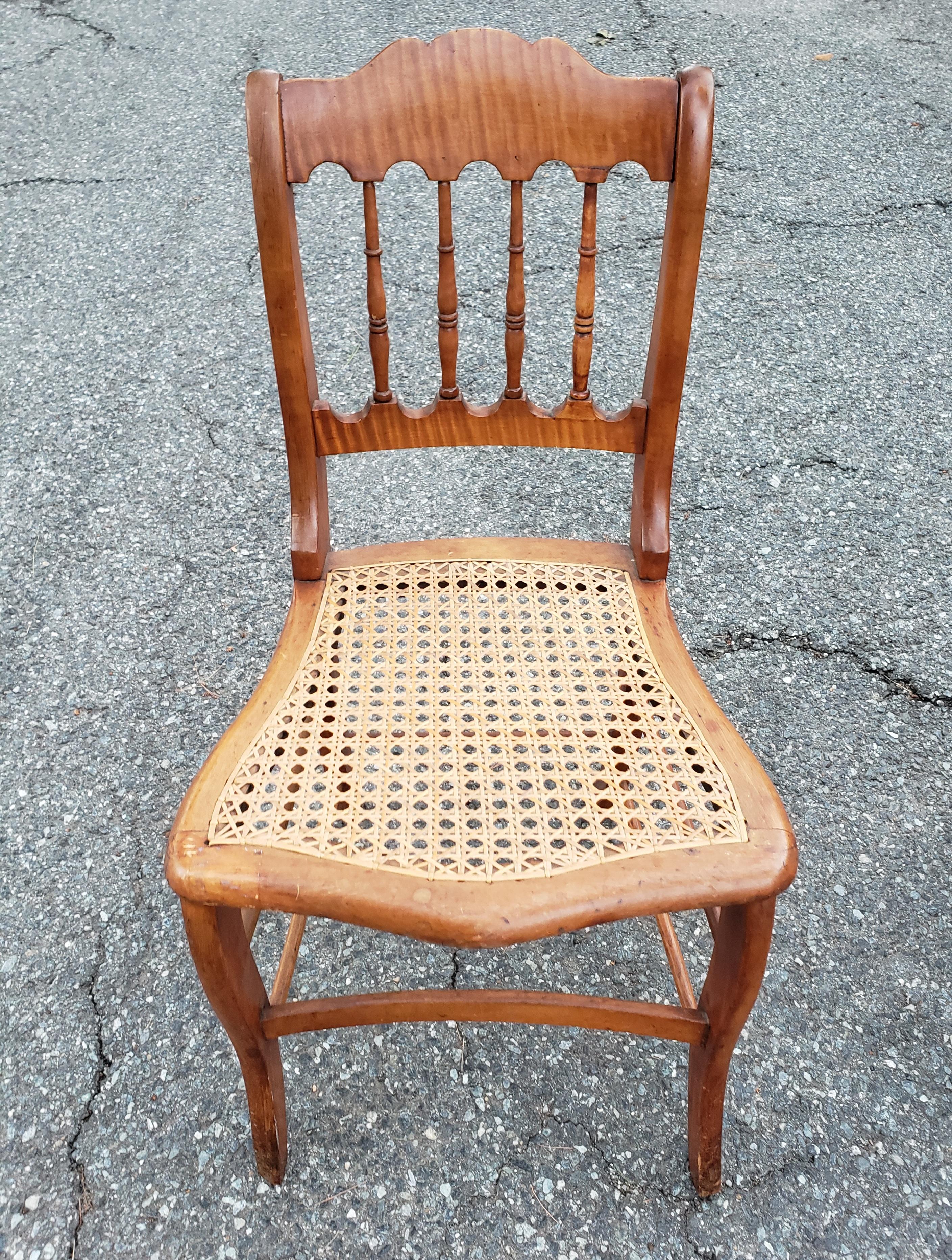 Pair of Early 20th Century Victorian Tiger Maple and Cane Seat Side Chair In Good Condition For Sale In Germantown, MD