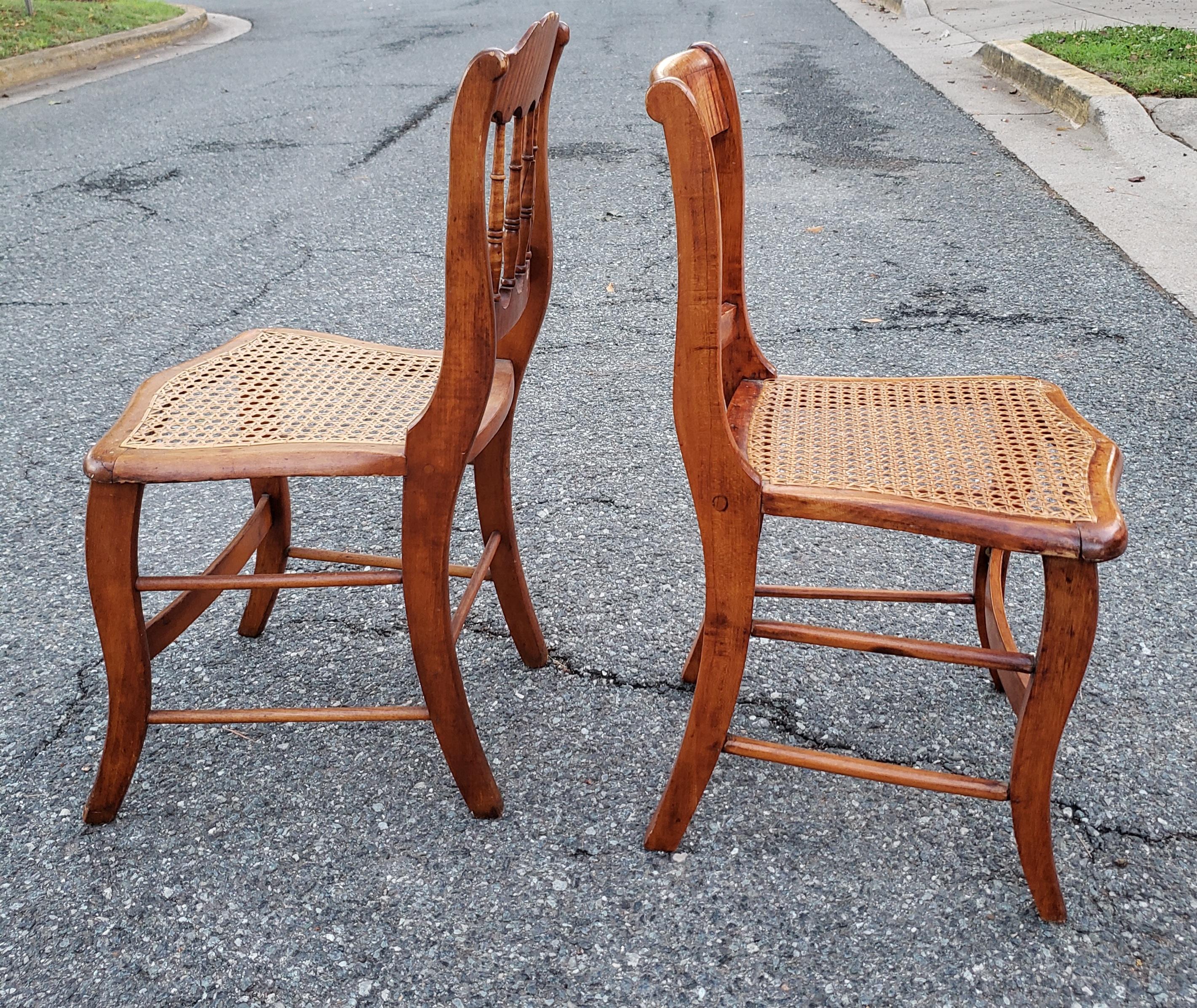 Pair of Early 20th Century Victorian Tiger Maple and Cane Seat Side Chair For Sale 1