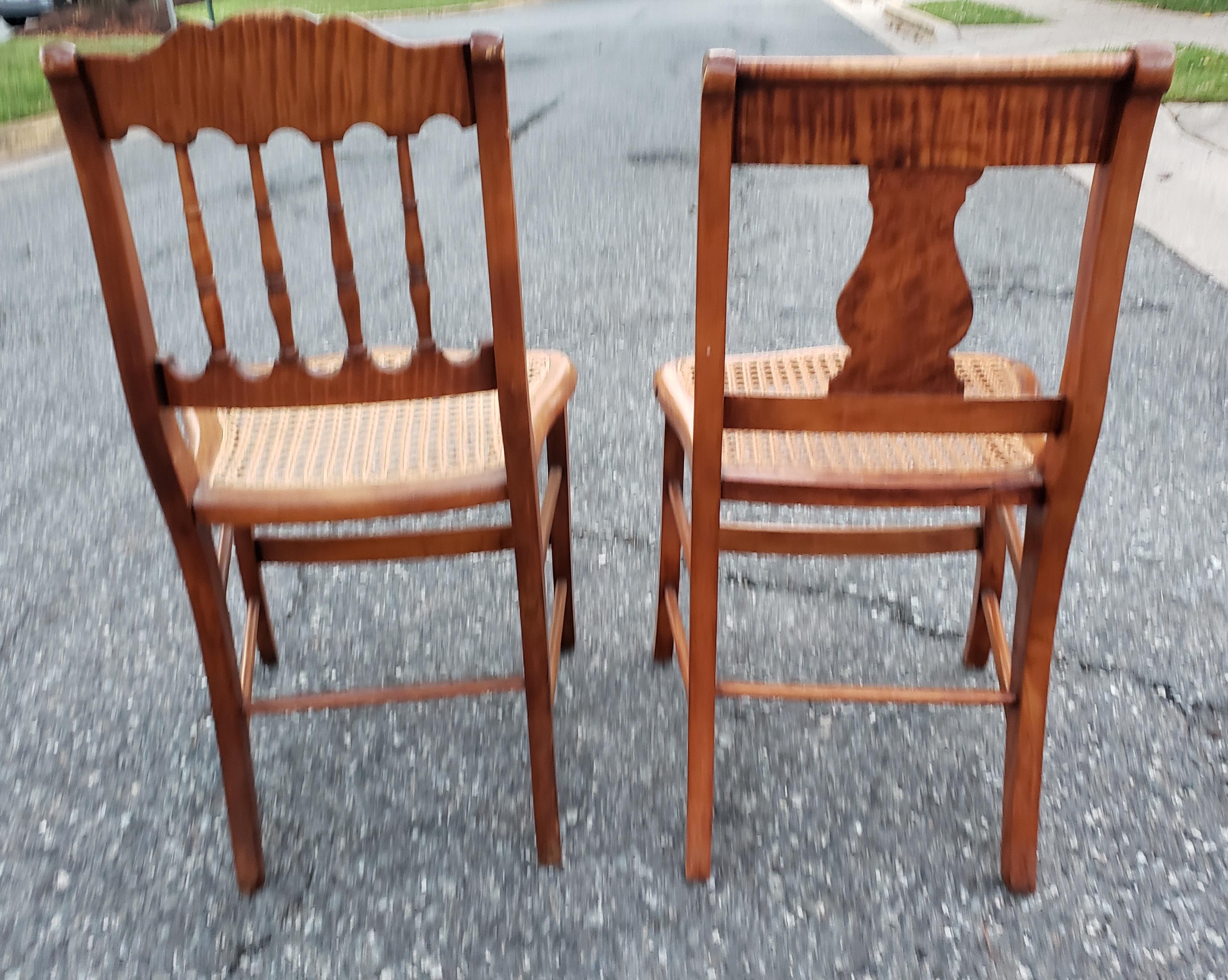 Pair of Early 20th Century Victorian Tiger Maple and Cane Seat Side Chair For Sale 3