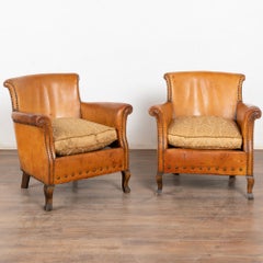 Pair of Early 20th Century Vintage Leather Club Chairs