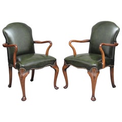 Antique Pair of Early 20th Century Walnut Armchairs