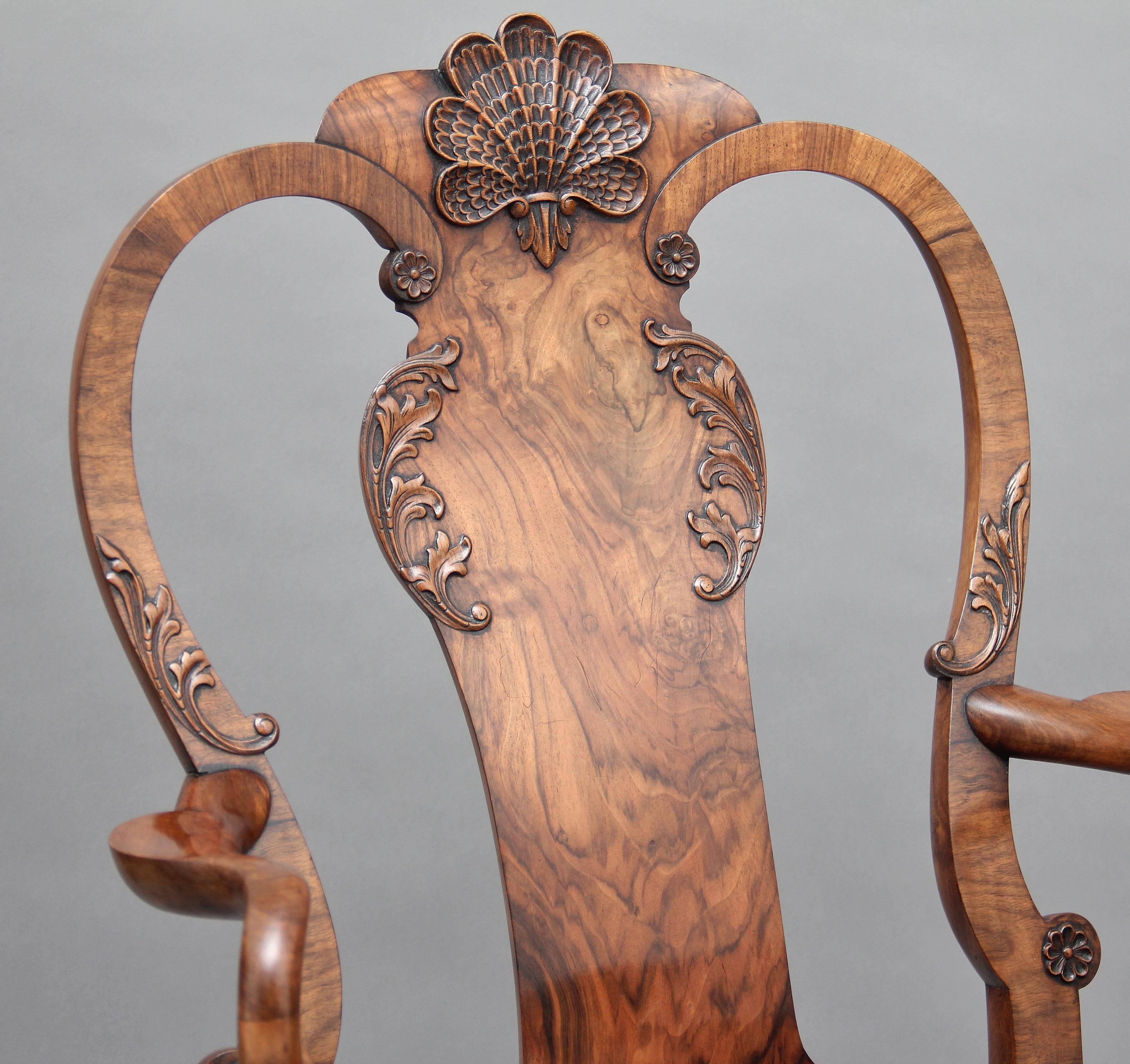 Pair of Early 20th Century Walnut Open Armchairs 6