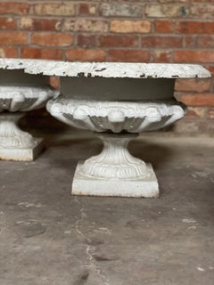 Pair of Early 20th Century White Cast Iron Urns