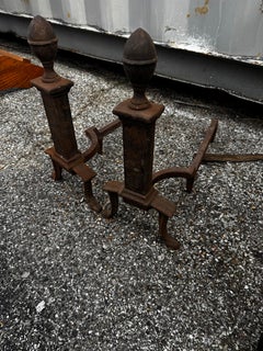 Pair of Early 20th Century Wrought Iron Acorn Andirons