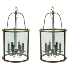 Antique Pair of Early 20th Century Wrought Iron Lanterns.