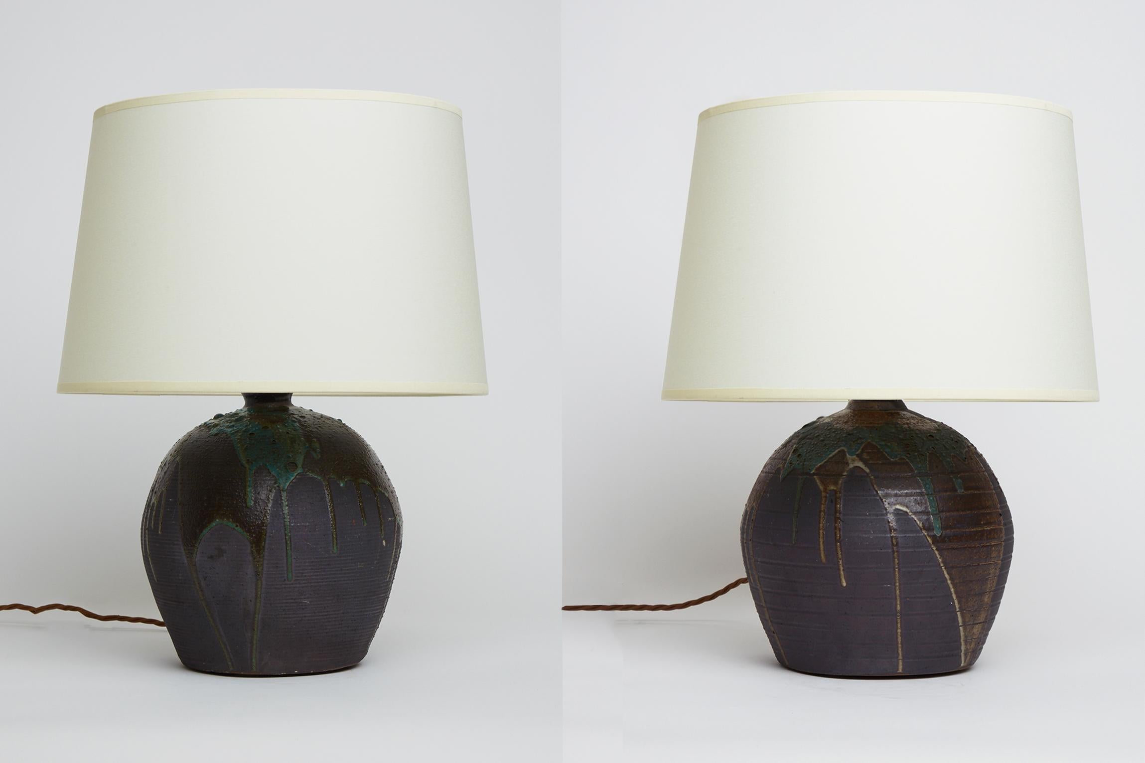 Pair of Early 20th Ceramic Table Lamps by Leon Pointu 7