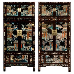 Pair of Early 20th Chinese Ming Style Painted Cabinets