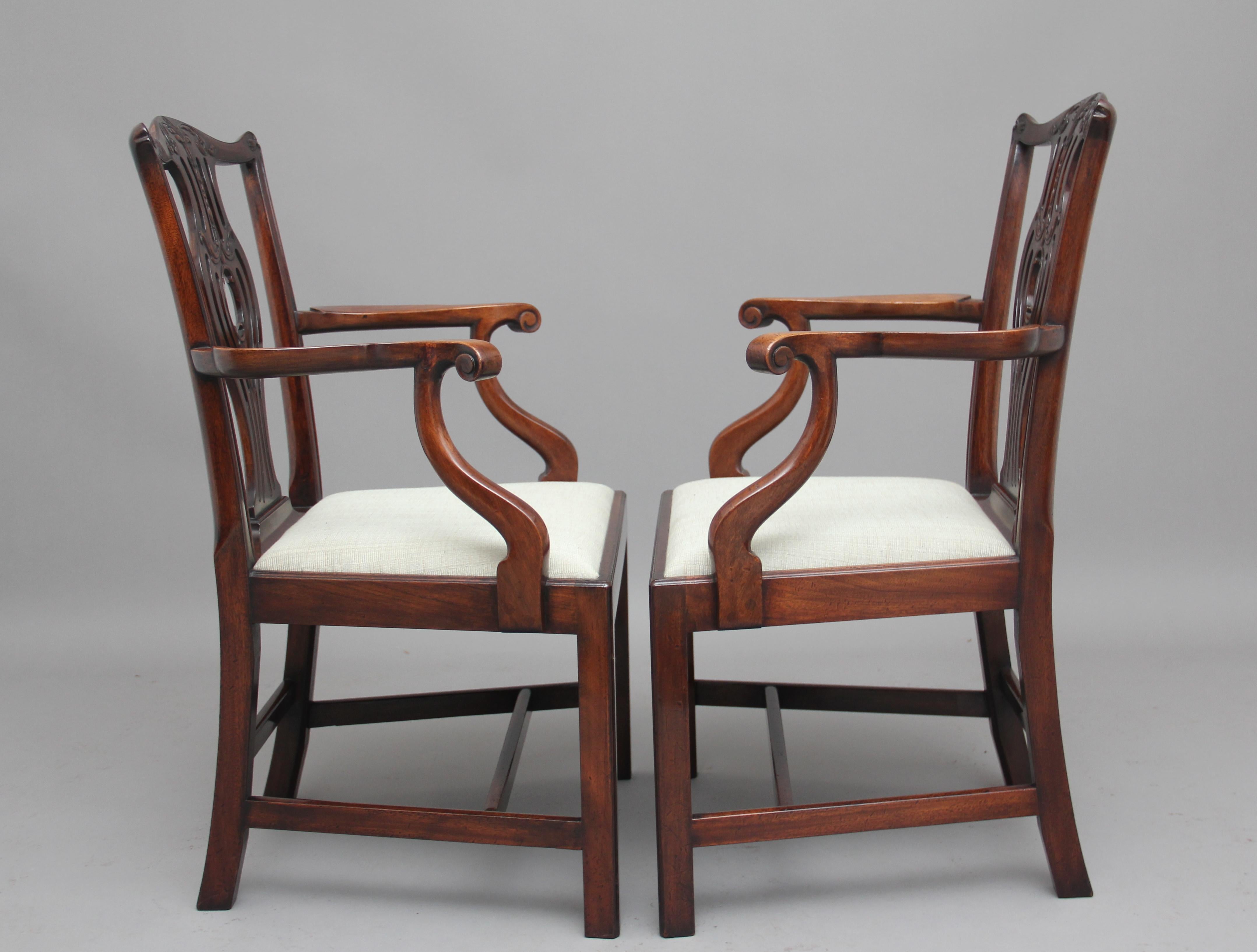English Pair of Early 20th Chippendale Style Armchairs