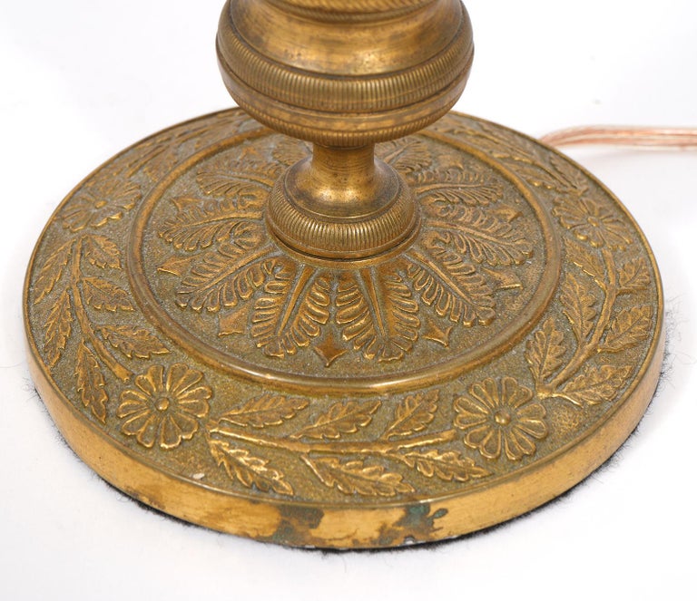 Pair of Early 20th Ct. French Bronze Lamps with Adjustable Tole Painted