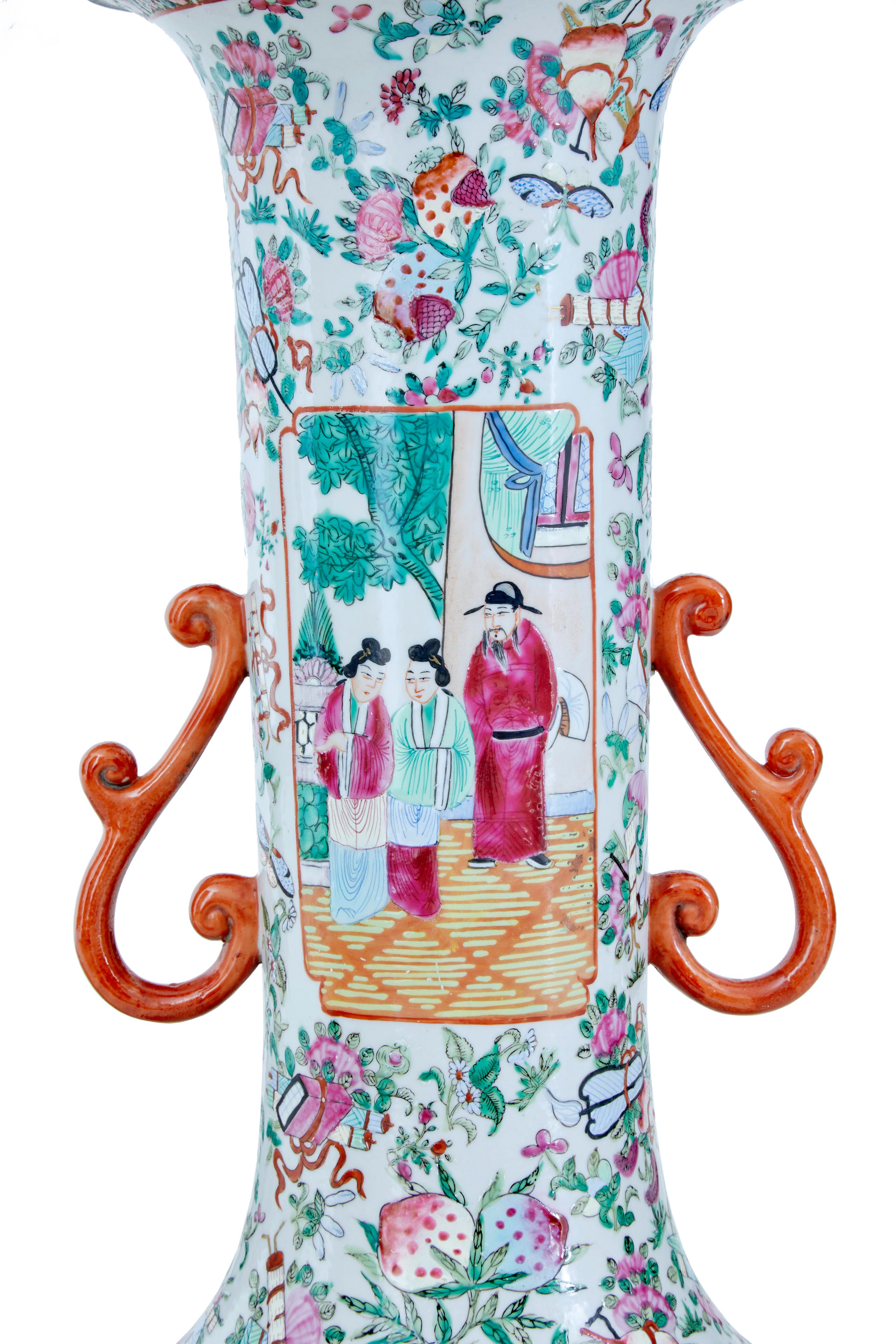 Pair of Early 20th Large Chinese Cantonese Vase Lamps In Good Condition In Debenham, Suffolk