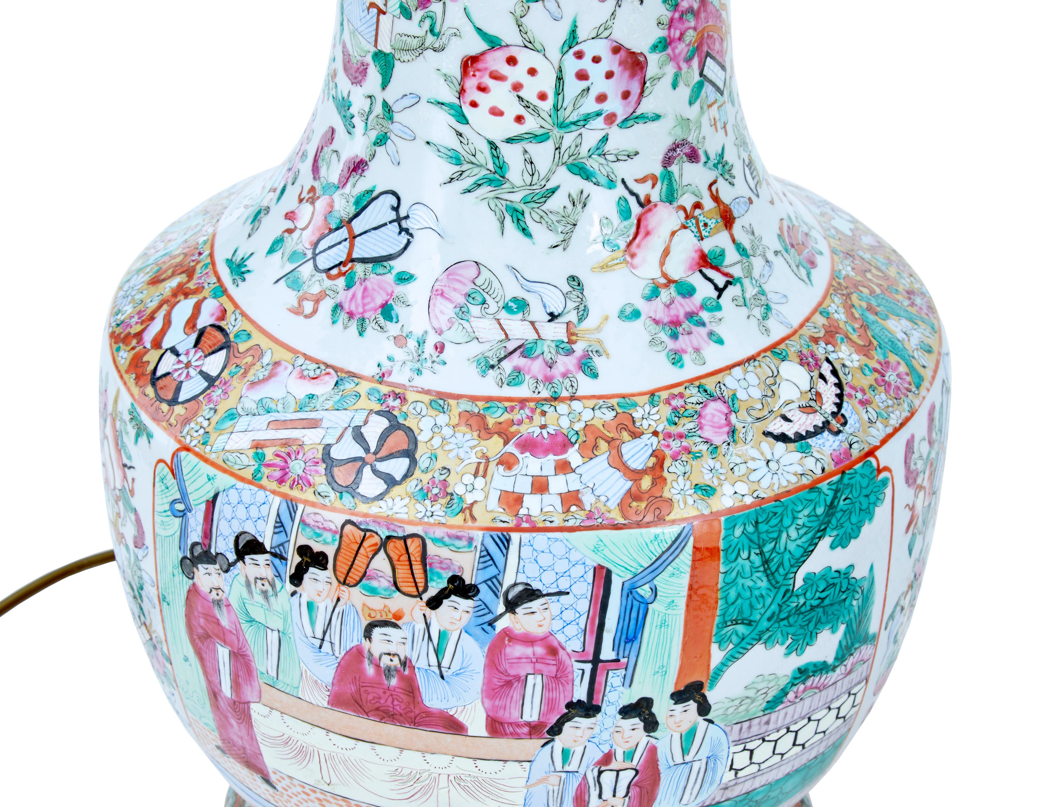20th Century Pair of Early 20th Large Chinese Cantonese Vase Lamps