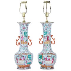 Pair of Early 20th Large Chinese Cantonese Vase Lamps