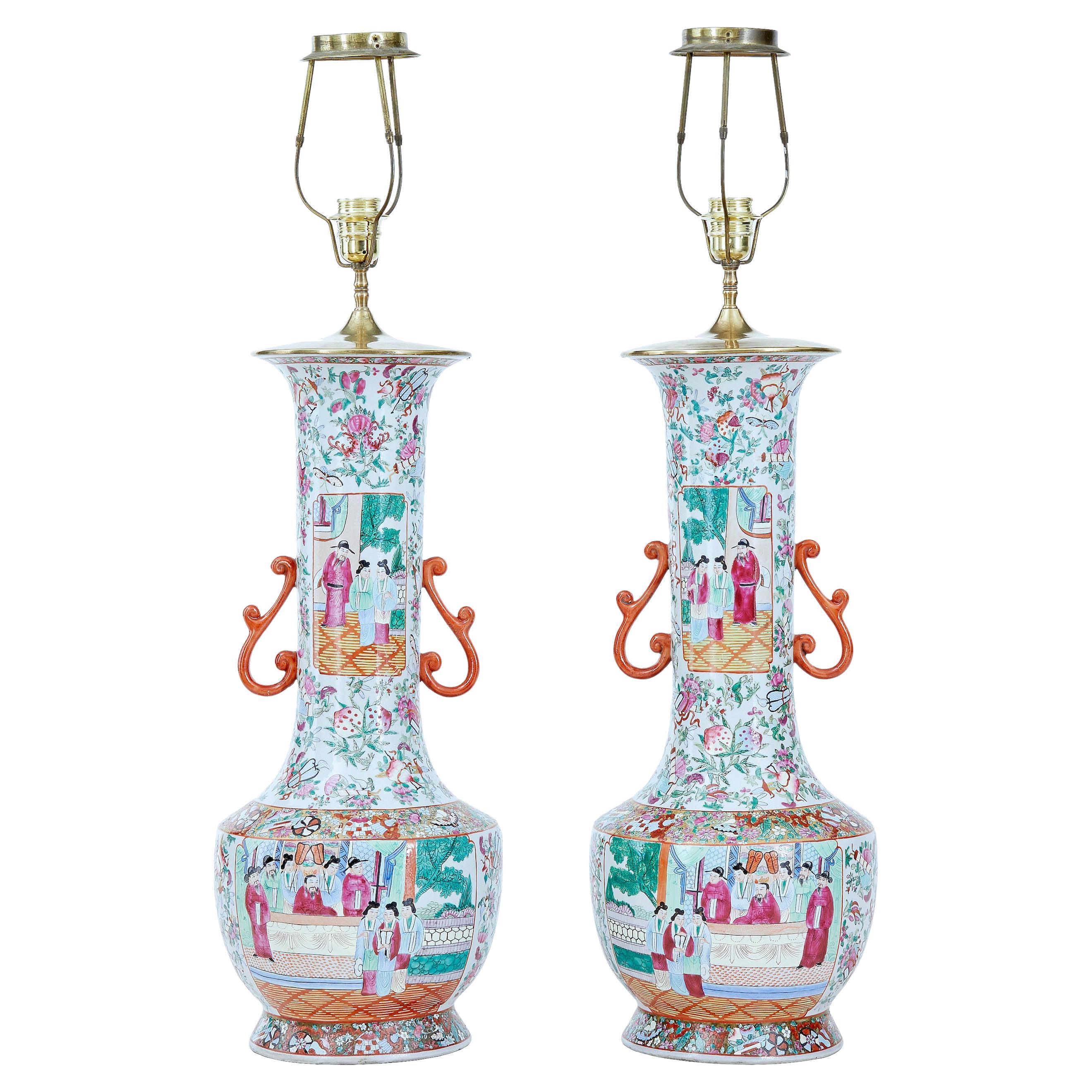 Pair of Early 20th Large Chinese Cantonese Vase Lamps at 1stDibs
