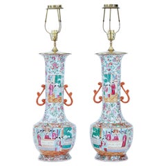 Pair of early 20th large Chinese Cantonese vase lamps