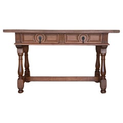 Antique Pair of Early 20th Spanish Light Walnut Country Farm Desk with Two Drawers