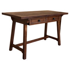 Antique Early 20th Spanish Light Walnut Country Farm Desk with Two Drawers