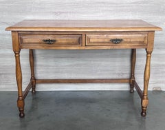 Pair of Early 20th Spanish Mobila Country Farm Desk with Two Drawers