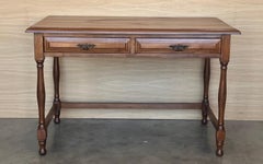 Pair of Early 20th Spanish Mobila Country Farm Desk with Two Drawers