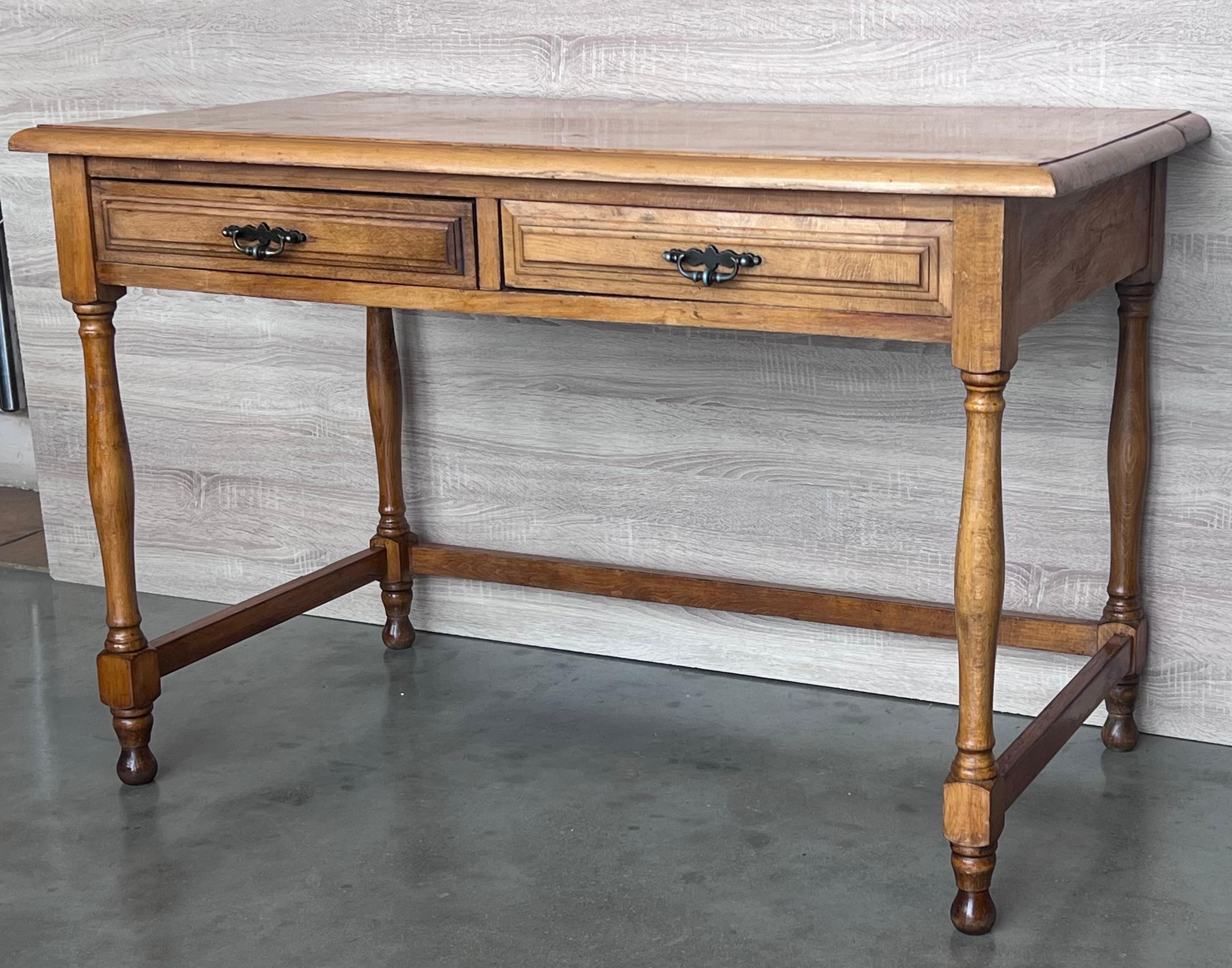 20th Century Pair of Early 20th Spanish Mobila Country Farm Desk with Two Drawers For Sale