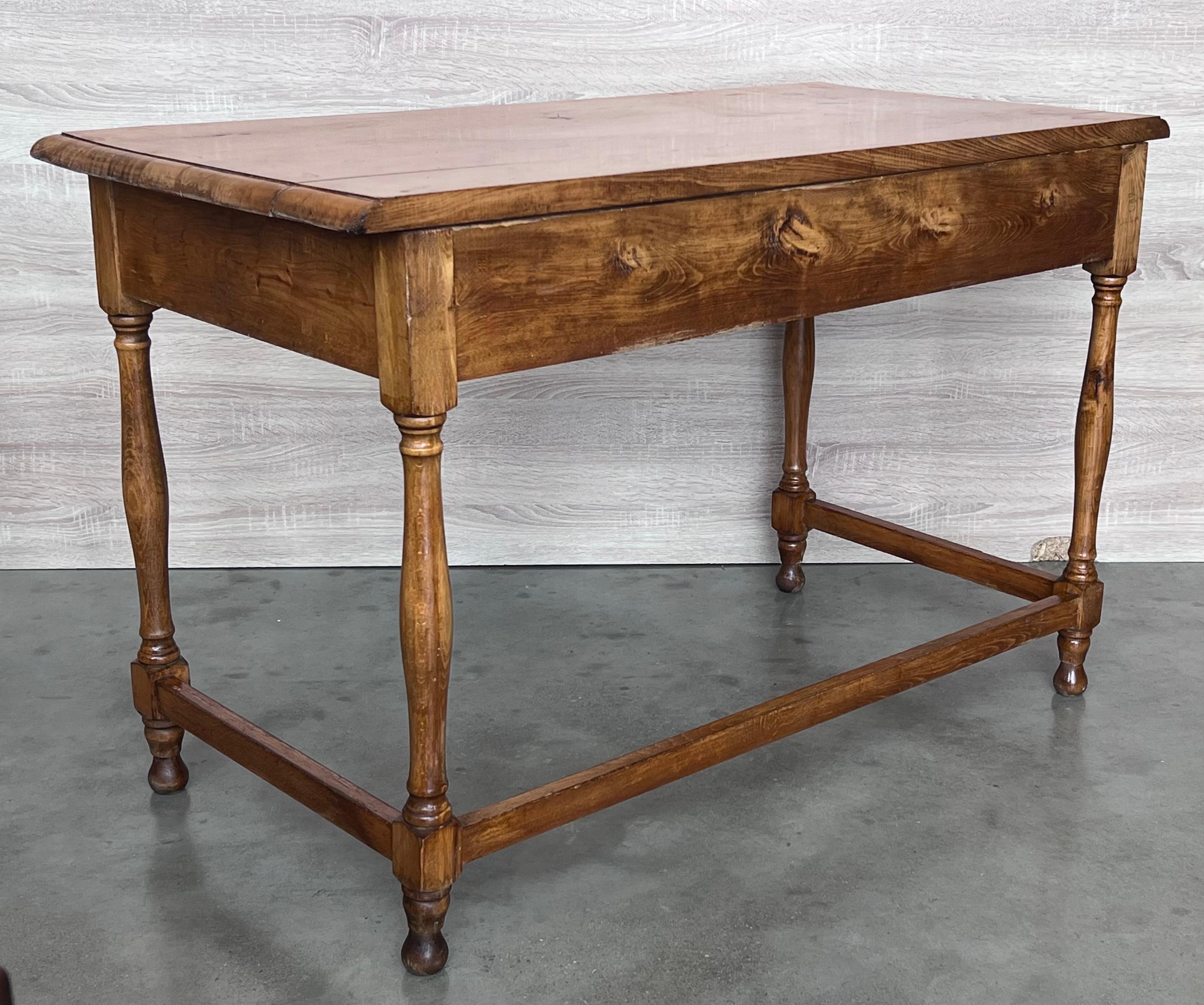 Pine Pair of Early 20th Spanish Mobila Country Farm Desk with Two Drawers For Sale