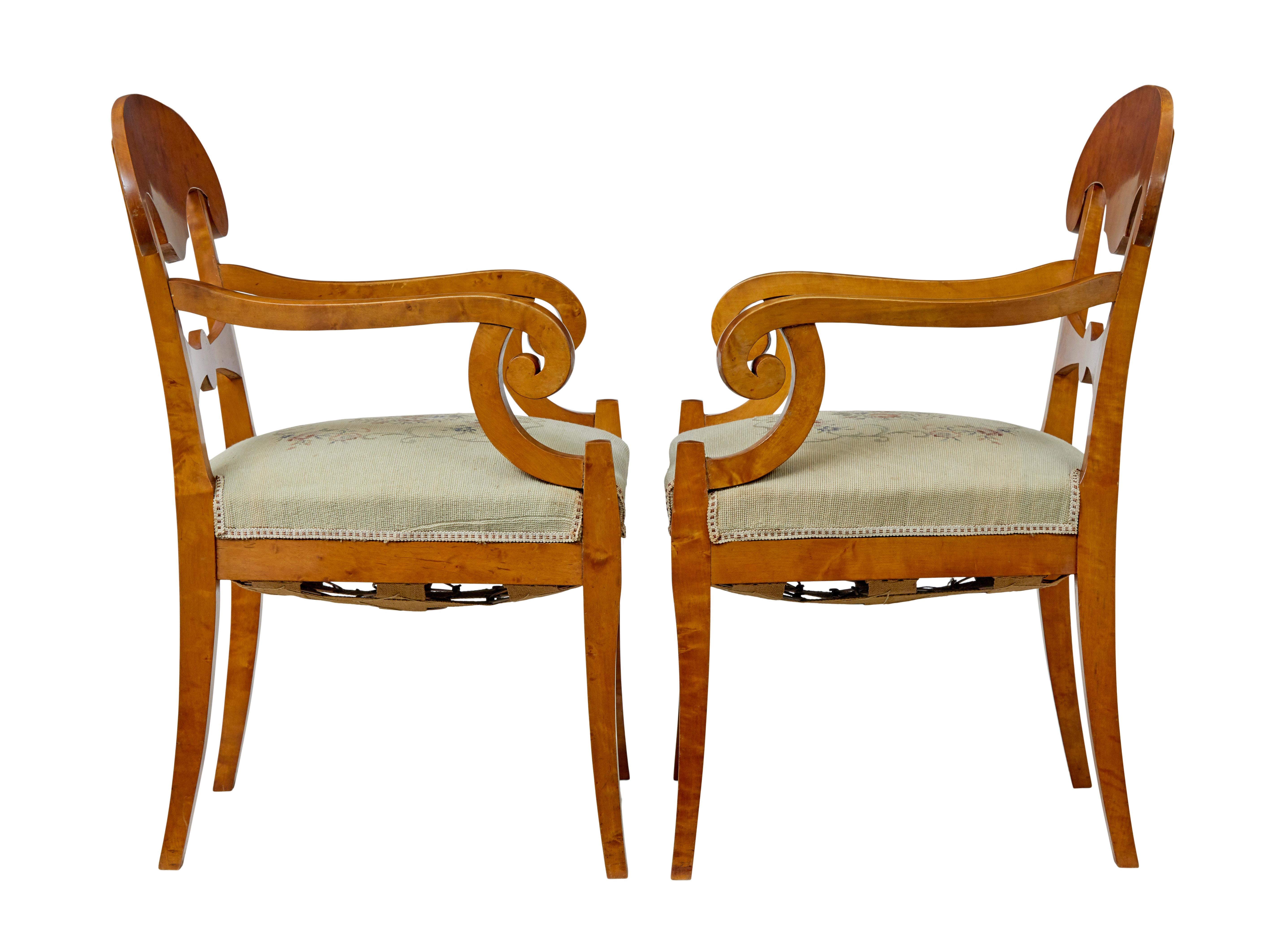 Empire Pair of early 20th Swedish birch armchairs