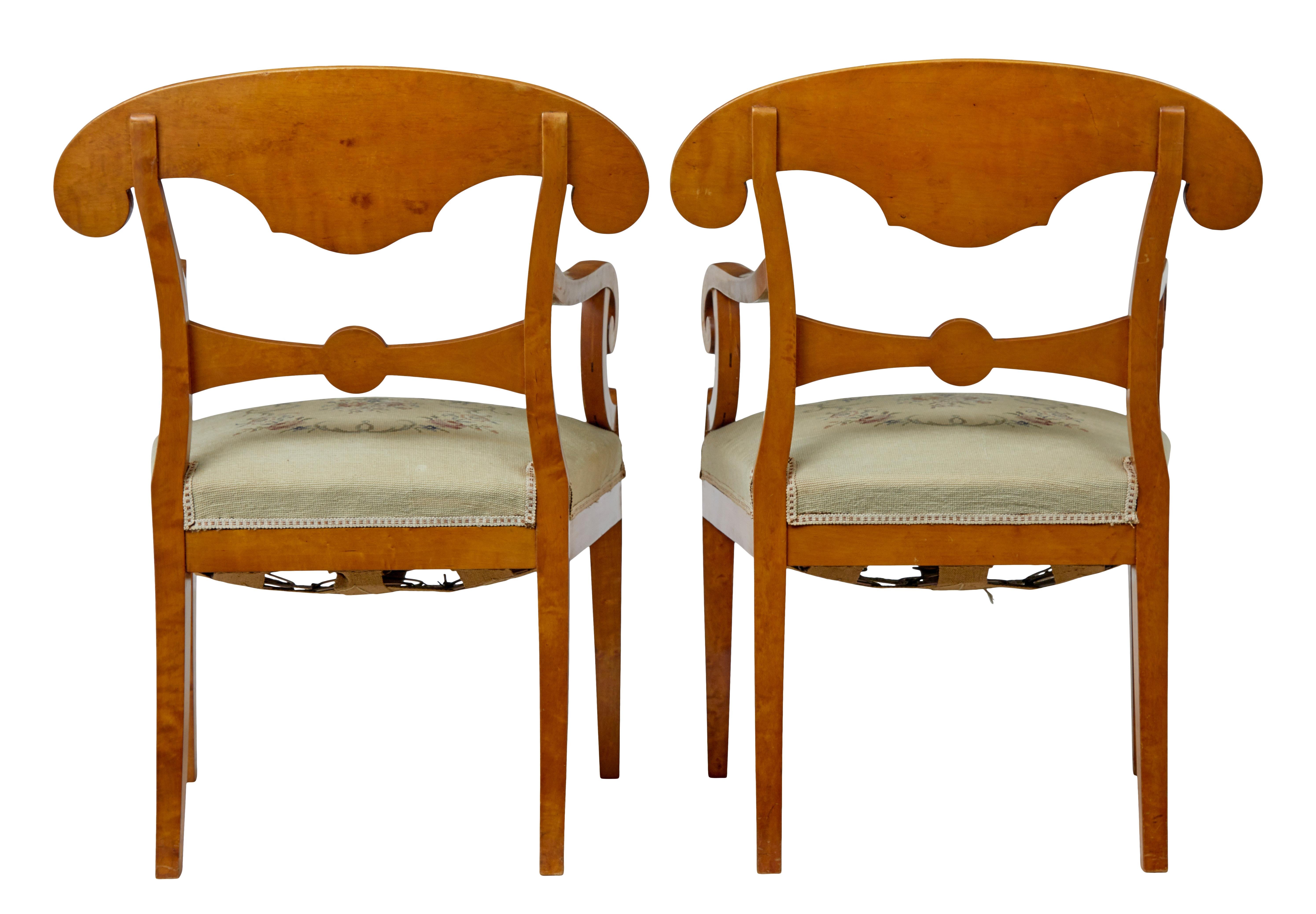 Hand-Carved Pair of early 20th Swedish birch armchairs