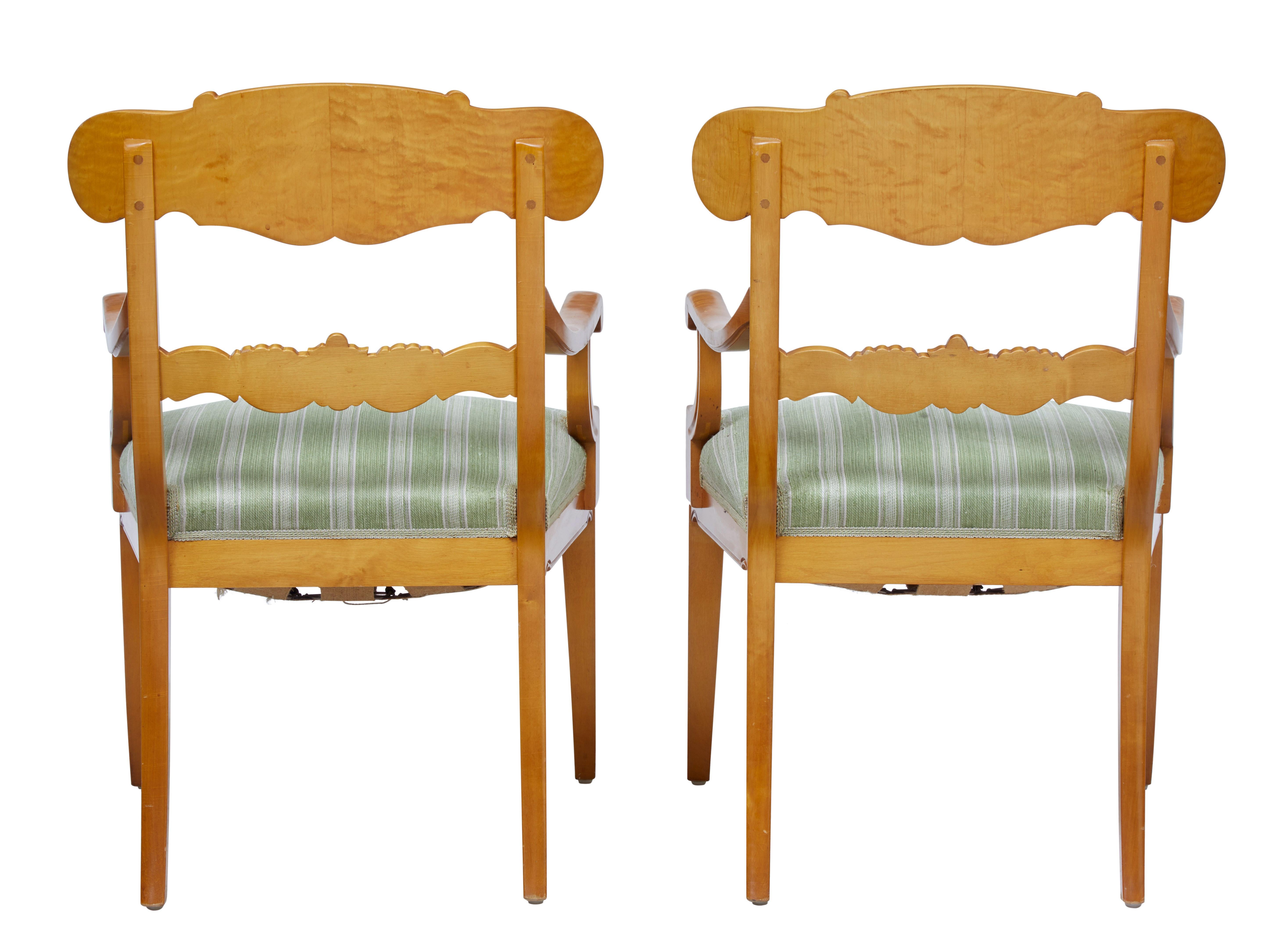 Karl Johan Pair of Early 20th Swedish Carved Birch Armchairs