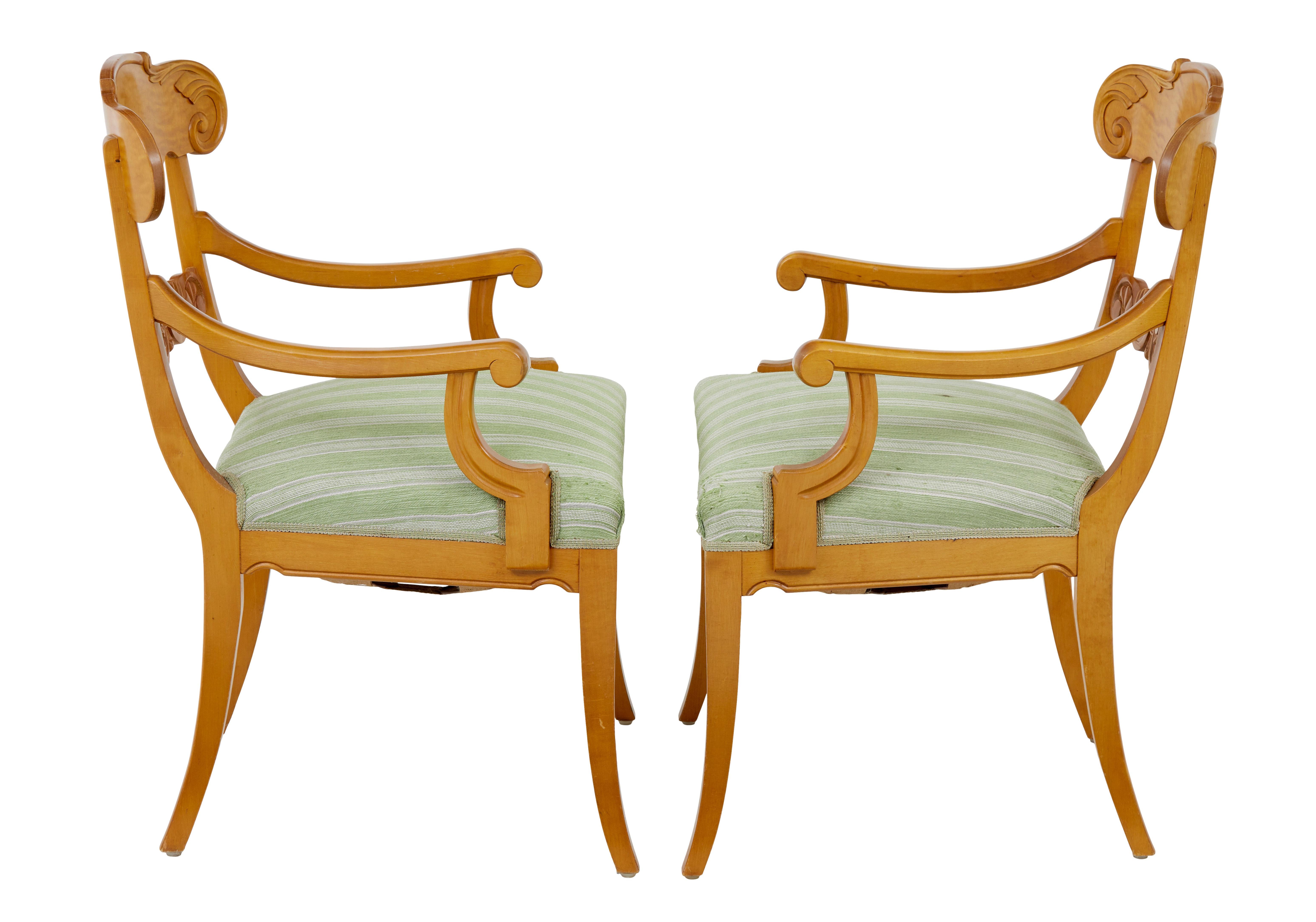 Empire Pair of early 20th Swedish carved birch armchairs For Sale