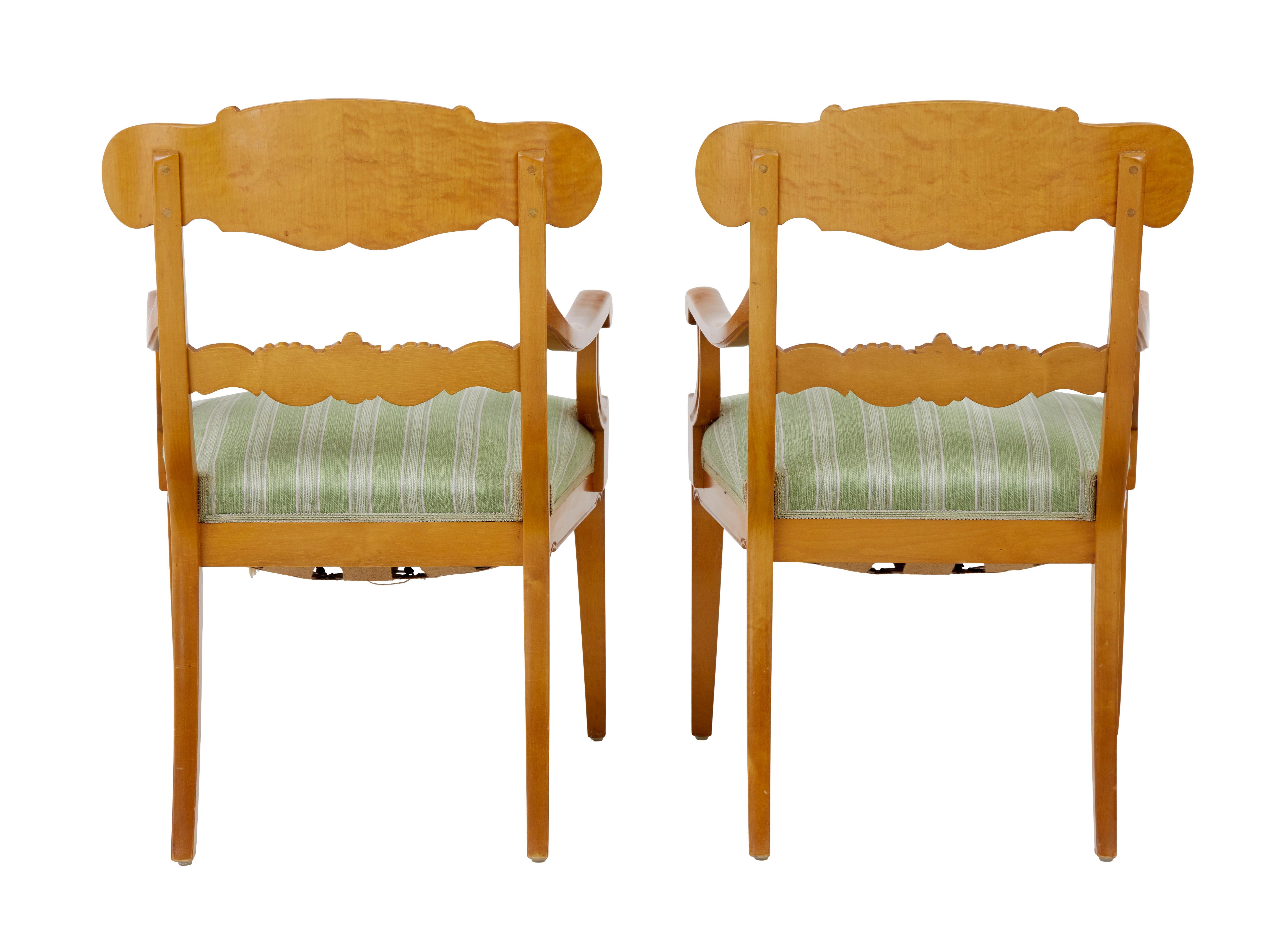 Hand-Carved Pair of early 20th Swedish carved birch armchairs For Sale