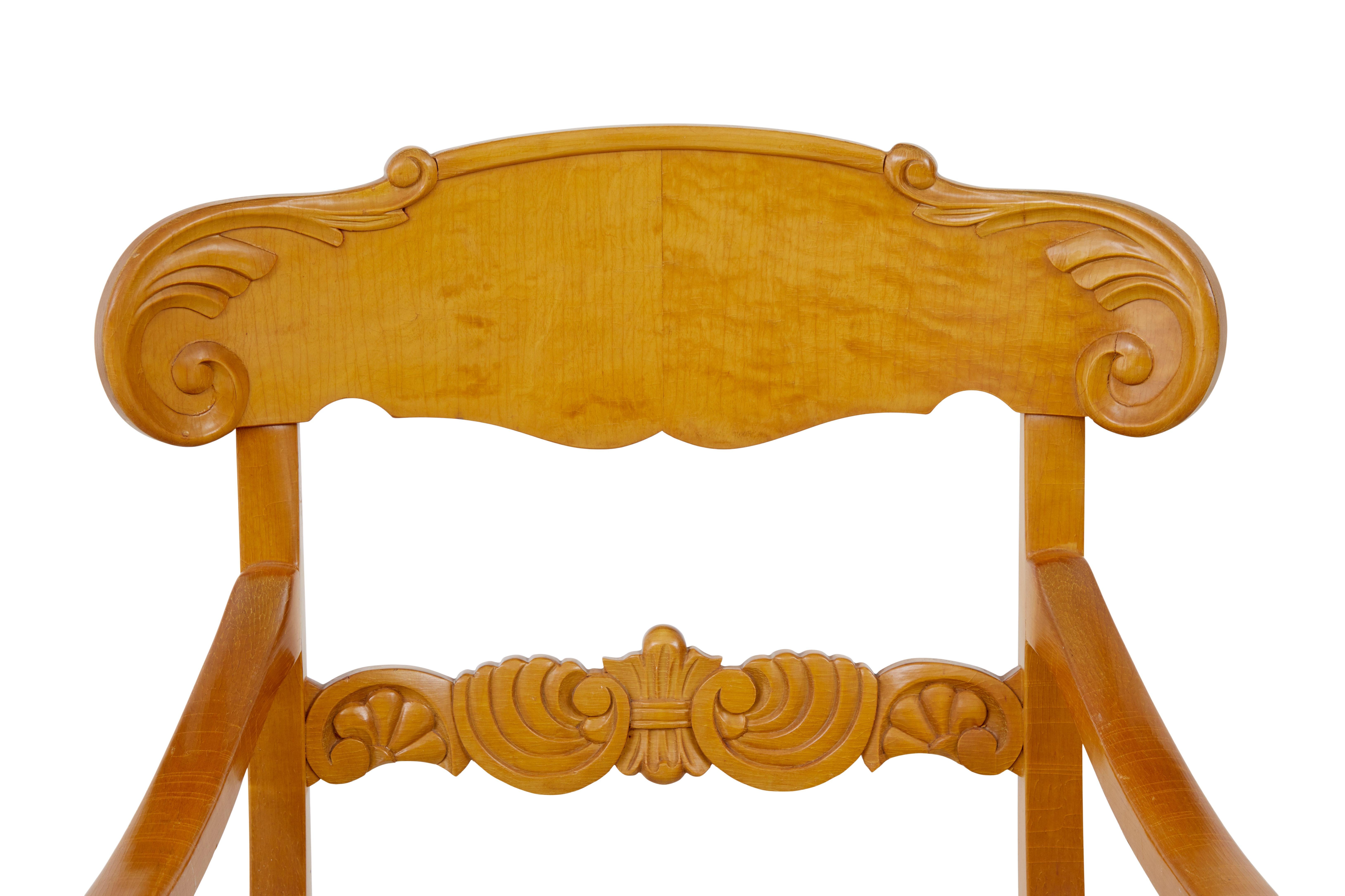 Pair of early 20th Swedish carved birch armchairs In Good Condition For Sale In Debenham, Suffolk