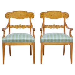 Pair of Early 20th Swedish Carved Birch Armchairs