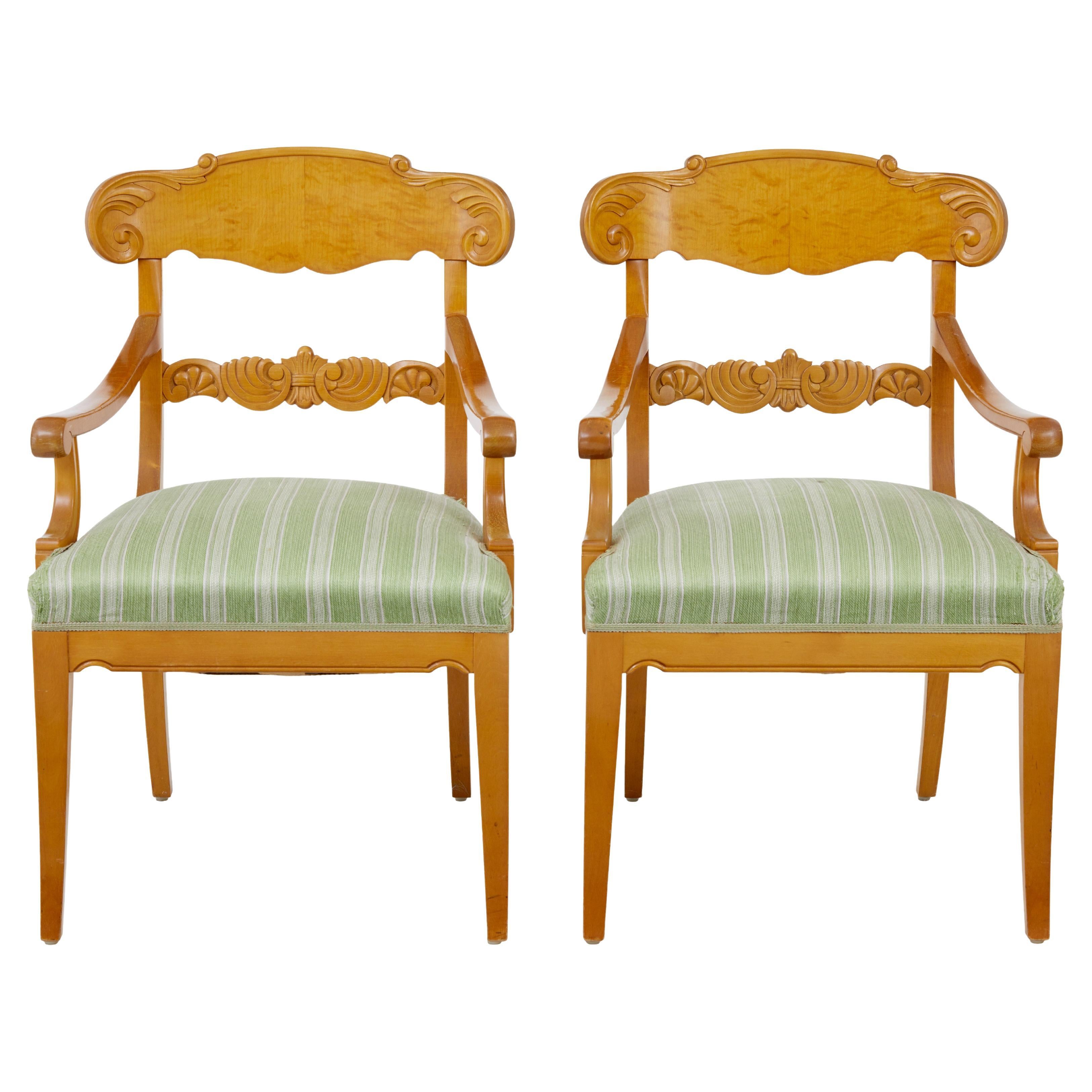 Pair of early 20th Swedish carved birch armchairs For Sale
