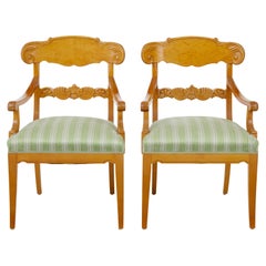 Antique Pair of early 20th Swedish carved birch armchairs
