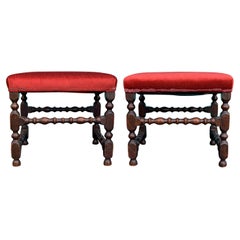 Pair of Early 20th Turn of the Century English Turned Leg Rectangular Stools