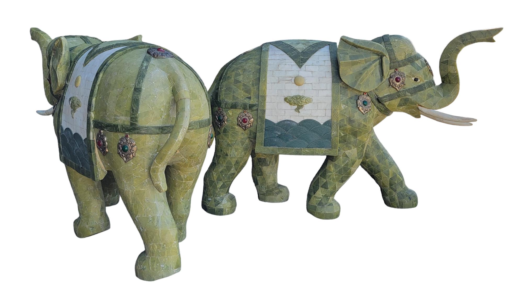 Chinese Pair of Early 20thc Antique Bone Carved Elephant Sculpture