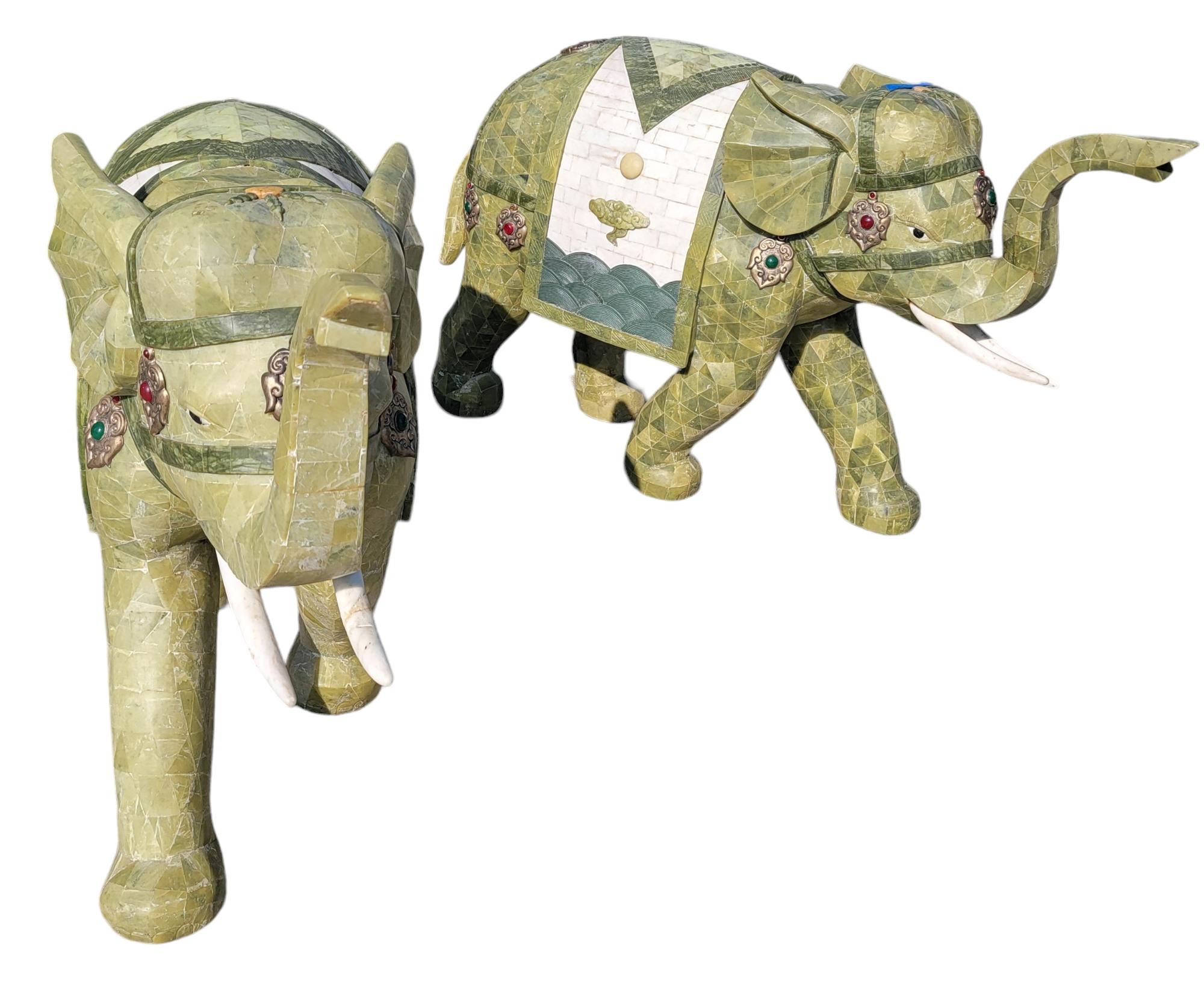 Pair of Early 20thc Antique Bone Carved Elephant Sculpture 2