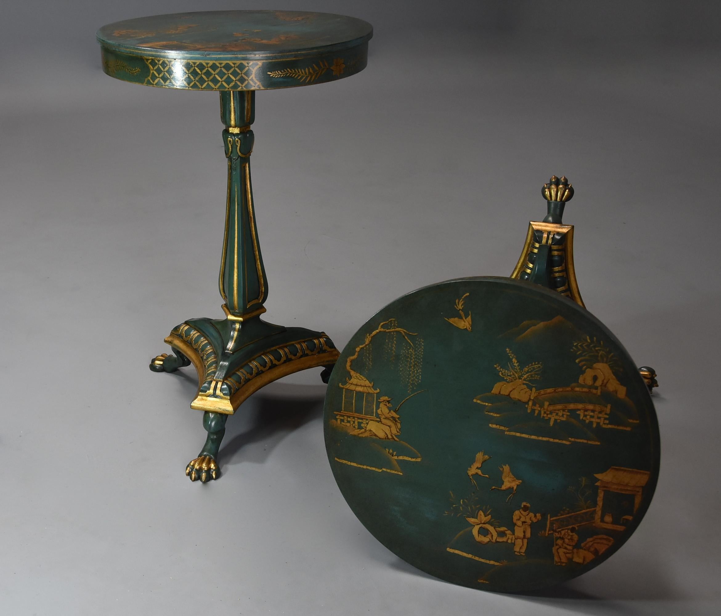 20th Century Pair of Early 20thc Blue/Green Lacquered Occasional Tables in the Regency Style For Sale